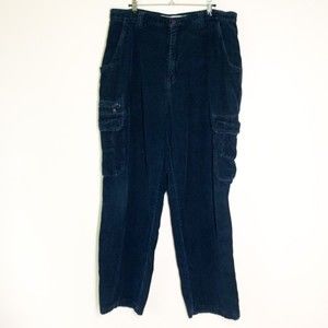 Vintage 90s Y2K Anchor Blue Corduroy Cargo Pants 36x32 Navy Blue RARE Skater